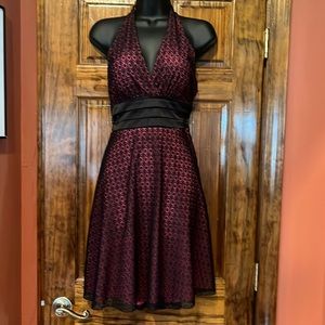 Pink & Black Lace Halter Dress